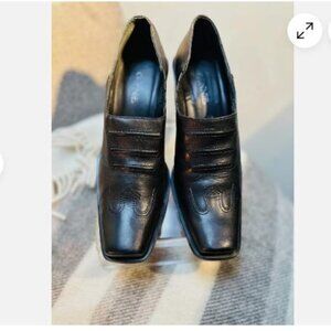 Vtg Connie 90’s leather Square Toe Western Block Heel Size 8 Cowgirl Black